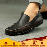 DOLCIMOD - Sepatu Pantofel Pria Kulit Slip On Formal Kerja Kondangan Cibaduyut Kantor Tanpa Tali Aca