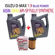 ISUZU D-MAX 1.9 BLUE POWER OIL FILTER +(2x 4L) AISIN 5W40 API-SP (USE 10,000KM) FULLY SYNTHETIC ENGI