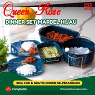 prasmanan QueenRose dinner set keramik marble hijau mewah import alat penyaji makanan