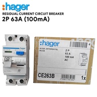 HAGER CE240B CE263B 40A 63A 2 POLE 100mA ELCB RCCB