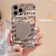 Case For iPhone 11 iPhone 15 14 13 12 11 Pro Max X Xs Max XR 7 8 Plus SE 2020 Facai Lucky Text Electroplated Mirror Surface Phone Case TPU Soft Shockproof Protective Cover