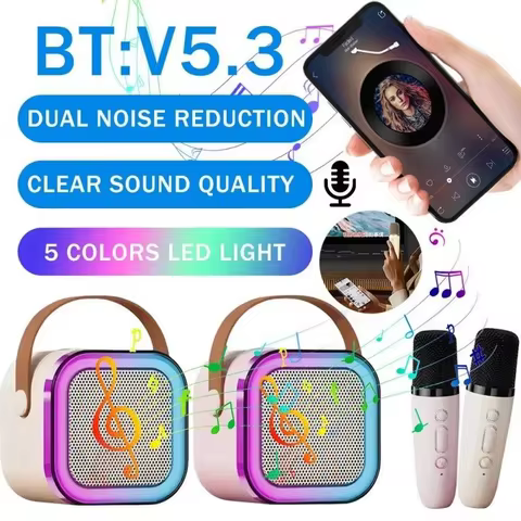 Wireless Karaoke Speaker Bluetooth Microphone K12 Home KTV Karaoke Machine RGB Light Portable Mini B