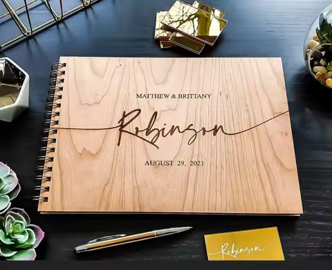 Wedding Guest Book Alternative - Wooden Guestbook, Rustic Personalized Photo Album, Unique Wedding G