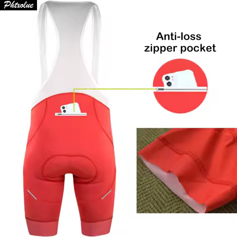 Phtxolue Cycling Bib Shorts Anti-Loss Zipper Pocket 6H 500KM Mountain Pro Bicycle Bike Short Black R