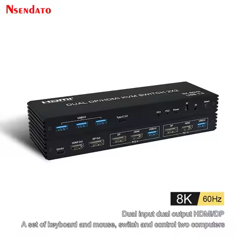 KVM Switch 2 Computers 2 Monitors Displayport HDMI 4K@60Hz 2x2 DP HDMI USB KVM Switcher 8k 60hz USB 