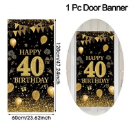 40th Happy Birthday Door Cover Black Gold Polyester Door Banner Men Women Adult Birthday Party Deco 