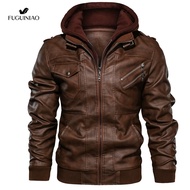 Fuguiniao แจ็คเก็ตหนังรถจักรยานยนต์ผู้ชาย BIKER Moto JACKET (M-3XL)