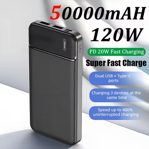 50000mAh 120W Power Bank Super Fast Charging Portable External Battery Powerbank High Capacity Power