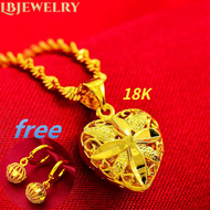 Philippines Ready Stock Necklace for Women 18k Gold Pawnable Original Necklace for Women Snake Bone Chain Peach Heart Chain Pendant Wedding Necklace for Couples Necklace Aesthetic Necklace for Women Buy 1 Take 1 Free Earings Set for Women