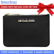 Michael Kors Card case In Gift Box Jet Set Travel Small Top Zip Leather Coin Pouch With Id Black # 3