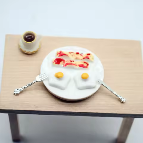 Dollhouse Miniature Breakfast Egg Bacon Food Play Plate Model Small Ornament