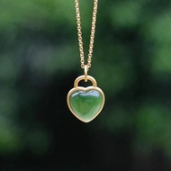 Natural Hetian Jade Love Heart Shaped Pendant Necklace For Women 18K Gold Jewelry Accessories