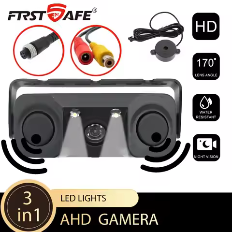 12V Car PDC 3 In 1 Rear View Camera Parking Sensor Radar Set License Plate Lights Distance Control P