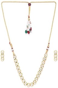 Women's Gold-Plated Short Brass Jewellery Set, Necklace (Ruby) (Gold), Short, Gold-Plated, kundan