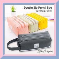Double Layer Oxford Cloth Pencil Case Zipper Stationery Bag Canvas Water Resistance Portable Student