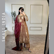 {**ส่งฟรี**} SMALL INDIA 🌺 Pure Silk Pakistani Suit Set ชุดเซ็ทเสื้อกางเกง 🌺 Women Light Pink Suit S