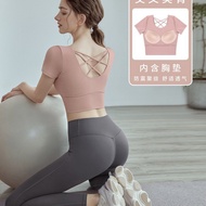 Yoga suit Yoga suit Yoga suit Women 2025 Spring with Chest Pad Short-Sleeved Sports Fitness Pilates 