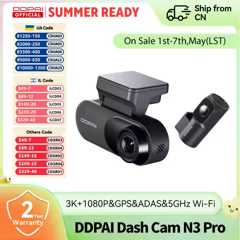 DDPAI Dash Camera Mola N3 Pro Car Cam Front and Rear Car Recorder 3K Car DVR Dash Camera Recorder GP