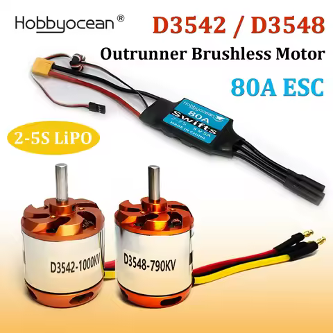 Hobbyocean D3542 / D3548 2-7S Outrunner Brushless Motor 80A ESC Combo for RC Mini Multicopters Plane