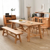 Combination Small Apartment Table Dining Table Rice Rectangular European Villa Log Color Solid Wood 