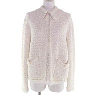 成色極佳★DRAWER 23SS 6522-199-0758 Logo Button 3G Tweed Sequin Knit Jacket White (Women's Size M equival