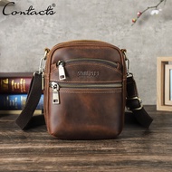 CONTACTS Genuine Leather Men Belt  Waist Bag Small Money Phone Waist Pack Mini Messenger Bags