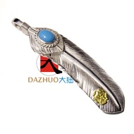 จี้ขนนกเทอร์ควอยซ์สีเงินลายดอกกุหลาบ Goros สะพานสูงทำมือเงอะงะเงินแท้925สำหรับผู้ชายและผู้หญิง goros