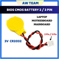 LAPTOP MOTHERBOARD MAINBOARD BIOS CMOS BATTERY 2 / 3 PIN (2P 3P) 3V CR2032