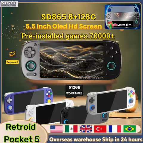 Retroid Pocket 5 Retro Handheld Game Console Video Player 5.5 Inch OLED Touch Screen Android13 Wifi 