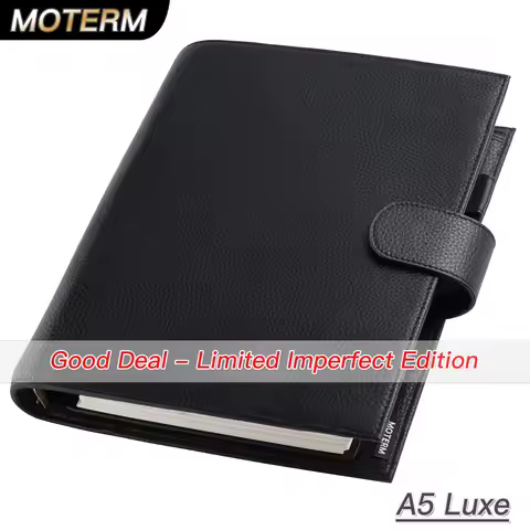 Limited Imperfect Moterm Luxe 2.0 Series A5 Size Planner Pebbled Grain Leather Notebook with 30MM Ri