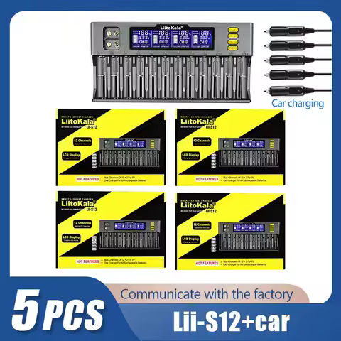 5PCS LiitoKala Battery Charger Lii-S12 12 Slots LCD for Li-ion LiFePO4 Ni-MH Ni-Cd 9V 21700 26650 18
