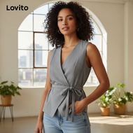 Lovito Casual Top Lace Up Grey Top for Women L155AD333