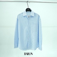 [New] BARON "Milan" striped long sleeve shirt เสื้อเชิ้ตแขนยาวลายริ้ว แบรนด์ BARON ผ้าคอตตอนผสมโพลีเ