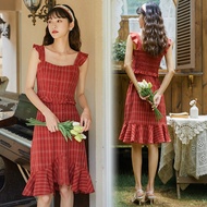 Msia Ready Stock🔥SW2301 Set Wear Red Checkered Crop 2 piece wear High Waist Skirt