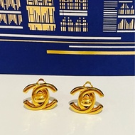 Chanel vintage香奈兒經典金色書包釦夾式耳環