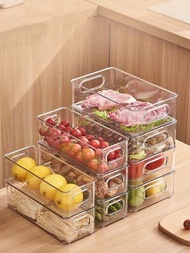 1個簡約透明抽屜式廚房冰箱收納盒,帶分隔格,可存儲廚具、餐具、蔬菜和肉類