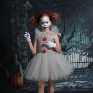 Gray Clown Tutu Dress for Girls Carnival Halloween Costume for Kids Girl Joker Cosplay Tulle Outfit 