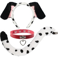 CHEU Dalmatian ears headband with leather collar Choker and Tail for Halloween party costume