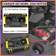 COD FOXSUR Charger Aki Mobil dan Motor 130W 12/24V 150Ah with LCD / Cas Aki Elektrik Digital Mobil M