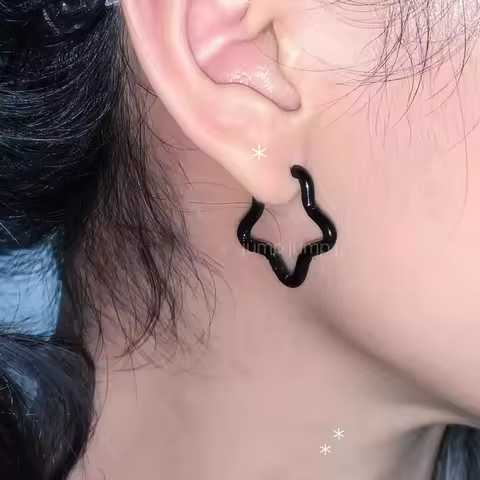 Punk Aesthetic Black Stainless Steel Star Earrings for Women Korean Fashion Vintage Accessories Grun