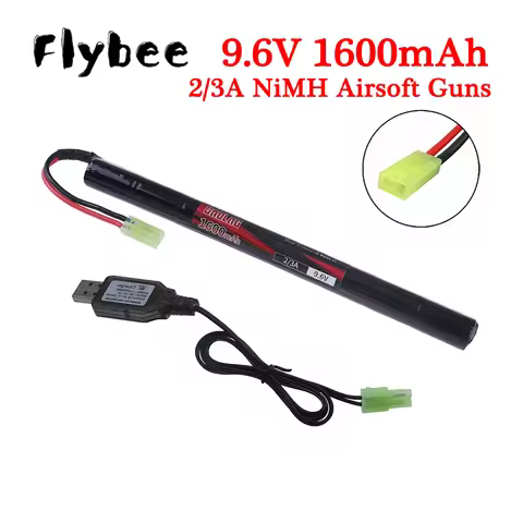 9.6V Airsoft Battery 1600mAh 2/3A 9.6v NiMH Stick Battery with Mini Tamiya Connector for AK47 MP5K R