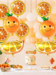 10入組橘子和柑橘水果形狀鋁膜氣球套裝,適用於慶祝嬰兒派對、夏日柑橘主題、男孩和女孩生日派對裝飾