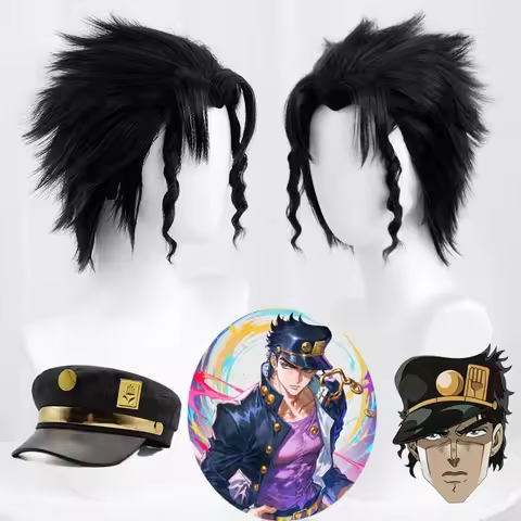 Anime Kujo Jotaro Cosplay Wig JOJO Jotaro Kujo Black Short Curly Hair Men Boys Cos Wigs Halloween Ch