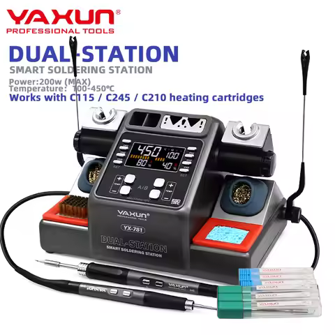 Professional Dual-Zone Soldering Station YX-781 200W, C115/C245/C210 Compatible, 6 Tips Included, 10