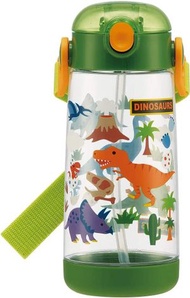 日本Skater 恐龍水壼瓶 兒童水樽 480ml (Dinosaur Green) 戶外旅行超輕一按式吸管飲管兒童水樽水瓶水壺 平行進口