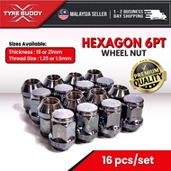 Hexagon Sport Rim Wheel Nut (19MM/ 21MM)  (M12 x 1.5 / M12 x 1.25MM) Nat kereta Sport Rim Nat Besi Racing Myvi Wira Waja