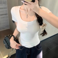 Skinny T-Shirt U-Neck Low-Neck Top