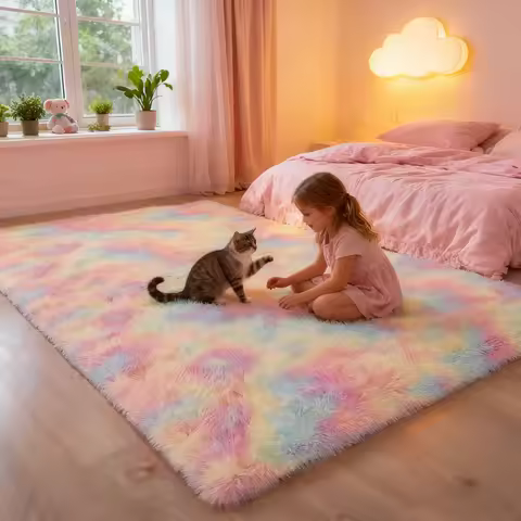 Area Rugs 9x12 Living Room, Tie-Dyed color Large Fluffy Bedroom Rug, Washable Soft Plush Thick Shagg