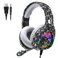 Gaming Headset RGB LED light Camouflage Headphone with mic Noise canceling 7.1 USB earphone micropho