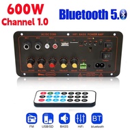 600W Bluetooth 5.0 MP3 Amplifier Board 12V 24V Dual Microphone AMP Module USB TF FM Car Music Lossless Bass Sound for Subwoofer
